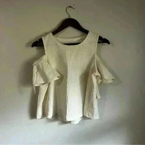 Madewell‎ Off Shoulder Tie Sleeve Textured Top Cream Size S